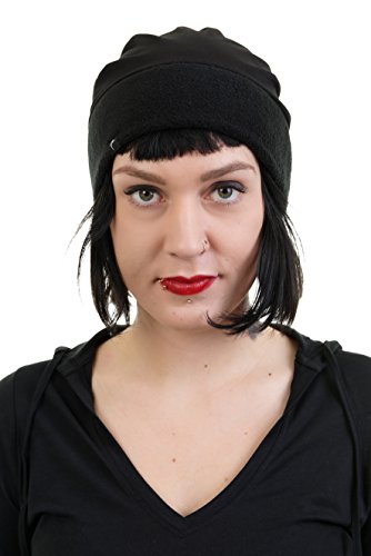 3Elfen Beanie mit Fleece abgesetzt - Winter Mütze Coole Wintermütze Ohrenwärmer Fleecemütze Damenmütze Damen, Frauen, Mädchen - schwarz schwarz von 3Elfen