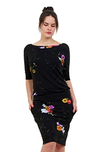 3Elfen Fledermaus Kleid Damen der Marke locker Knielang Langer Rock Cocktailkleider Abendkleider- Sunflowers M von 3Elfen
