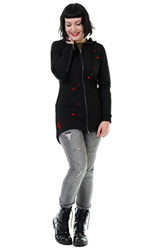 3Elfen Jacke Frauen mit Reißverschluss Sweatjacke mit Kapuze Übergangsjacke Damen Schmetterlinge schwarz - rot S von 3Elfen