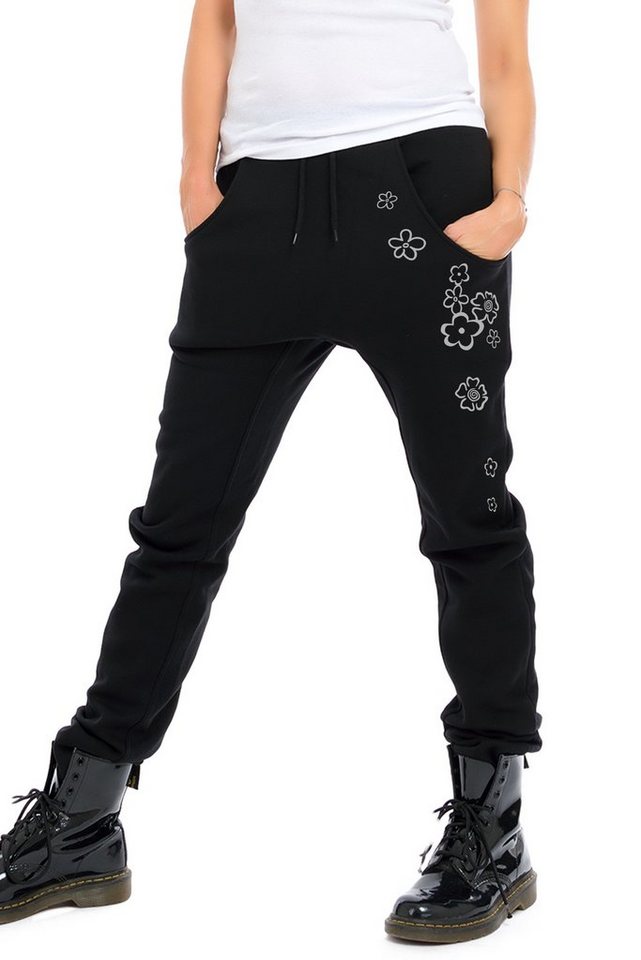 3Elfen Jogginghose Jogginghose Damen Winter schwarz Blumen grau by 3Elfen von 3Elfen