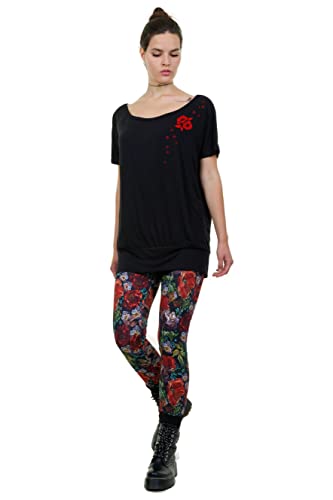 3Elfen Leggins Baumwolle Blumen Flower Print Minikleid kurzes Kleid Damen leicht Sommer M Vibrant Rose von 3Elfen