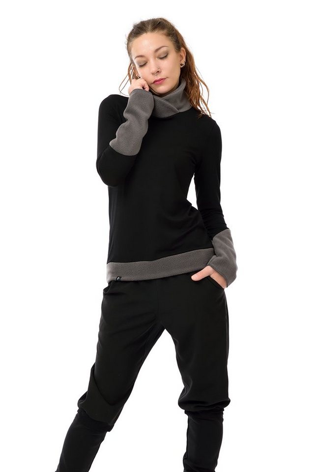 3Elfen Rollkragenpullover Winter Sweatshirt schwarz mit Fleece Rollkragen Grau von 3Elfen