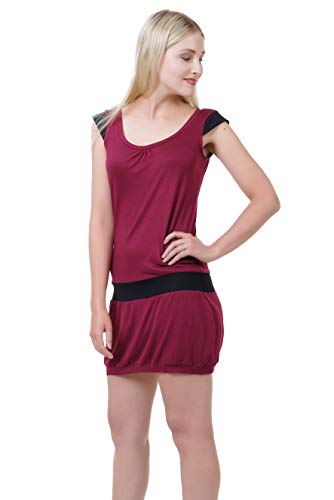 3Elfen Sommer Minikleid Damen braun Kurzarm locker Ballonrock Bordeaux XL Sommerkleid von 3Elfen