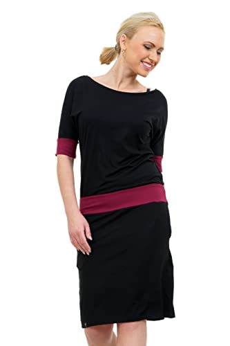 3Elfen Sommerkleider Damen Knielang Fledermaus Skaterkleid Jerseykleid locker Langer Rock - schwarz Bordeaux XL von 3Elfen