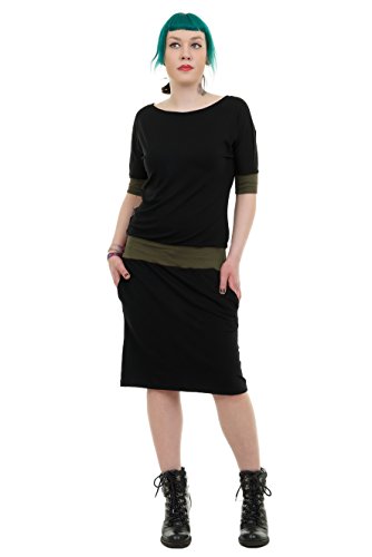 3Elfen Sommerkleider Knielang Fledermaus Kleid der Marke locker Jerseykleid - schwarz Oliv M von 3Elfen