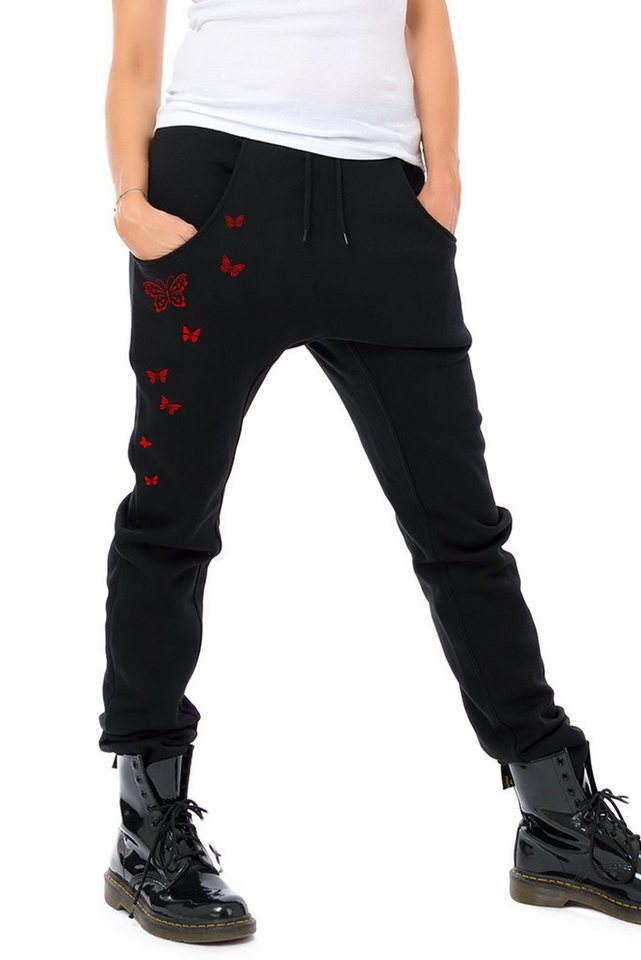 3Elfen Sweatpants Jogginghose Winter Sweathose Damen schwarz Schmetterlingen rot 3Elfen von 3Elfen