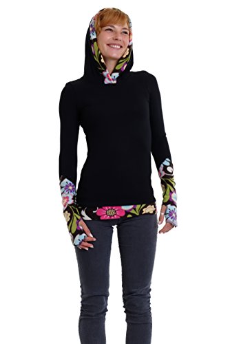 3Elfen Sweatshirt Winter Hoodie Damen Pullover Alternative Mode Kapuzenpulli Frauen schwarz Wunderblume XS Kapuzenpullover von 3Elfen