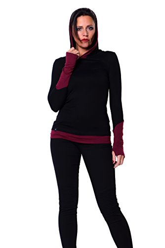 3Elfen Yoga Kleidung Longsleeve Damen Hoodie Gothic Langarm Shirt Kapuze Frauen Daumenloch schwarz weinrot XXL von 3Elfen