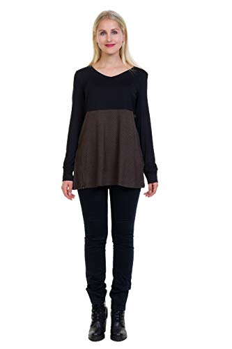 A Linie Langarm Shirt Damen DREI Elfen Longsleeve Mädchen Frauen Longshirt schwarz Kastanie XL von 3Elfen