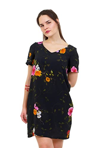 Blusenkleid Webkleid Sommerkleid A Linien Kleider Kurzarm Damen locker lässiges DREI Elfen Bluse Frauen 36 Sunflowers von 3Elfen