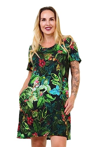 Blusenkleid Webkleid Sommerkleid A Linien Kleider Kurzarm Damen locker lässiges DREI Elfen Bluse Frauen 40 Mystic Jungle von 3Elfen