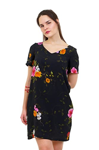 Blusenkleid Webkleid Sommerkleid A Linien Kleider Kurzarm Damen locker lässiges DREI Elfen Bluse Frauen 40 Sunflowers von 3Elfen