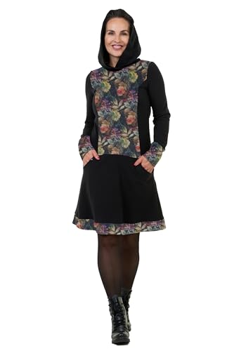 DREI Elfen Kleid Kapuze Winterkleid Hoodiekleid Kapuzenkleid Kapuze Langarm Langer Rock Damen Frauen schwarz Forest L Winter von 3Elfen