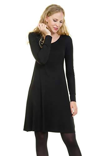 DREI Elfen Lilly Kleid Langarm Legeres Langarmkleid Damen Langarm locker A Linine geschnitten schwarz XL von 3Elfen