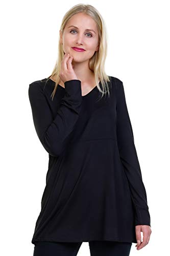 DREI Elfen Longsleeve Damen A Linie lockeres lässiges Frauen Langarm Shirt Longshirt schwarz 4XL von 3Elfen