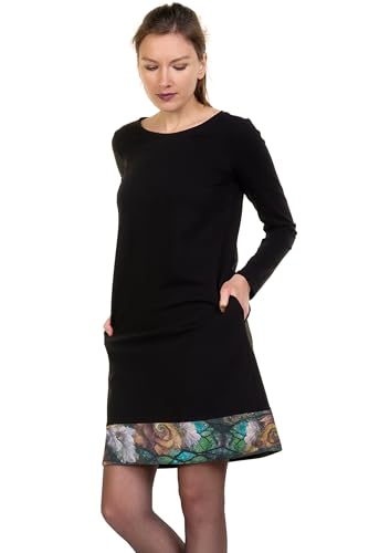 DREI Elfen Miss Sixtie Kleid Legeres Langarmkleid Damen Langarm locker gerade geschnitten schwarz Fantastic XXL A Linie von 3Elfen