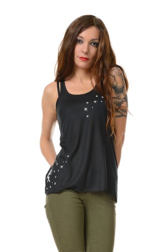 Feenstaub Sommershirt Damen Top locker und luftig mit Aufdruck Feenstaub Elfe, schwarz weiß, L, Sommerkleidung von 3Elfen