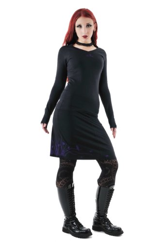 Gothic Rock schwarz Knielang/A Linie Gothicrock von 3 Elfen aus Baumwolle mit Druck Wind Elfe in lila - Gothic Kleidung XL von 3Elfen