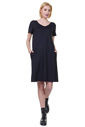 Jersey Sommerkleid A-Linien Kleider Kurzarm Damen locker lässiges DREI Elfen Basic Kleid Frauen L schwarz von 3Elfen