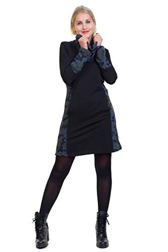 Jerseykleid Damen Langarm von DREI Elfen Alinie Kleider locker Langer Rock Frauen schwarz Camouflage 3XL Winterkleid von 3Elfen