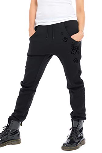 Jogginghose Damen locker lässig Freizeithose Frauen schwarz Boyfriend Baggy Style Hose Blumen Elfe 3 Elfen - Sporthose - schwarz S von 3Elfen