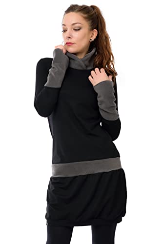 Kleid Winter Damen mit Fleece Rollkragen schwarz Handmade von 3 Elfen, schwarz grau xS, Langarm von 3Elfen