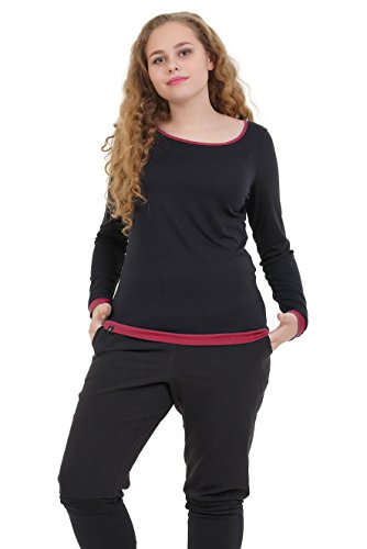 Langarmshirt Damen Langarm T-Shirt Damen Rundhals Oberteil Longsleeve Mädchen Frauen lässig locker leger schwarz Bordeaux XL von 3Elfen