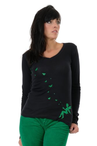 Longsleeve Damen/Schmetterlings T-Shirt Langarm Mädchen von 3 Elfen, schwarz grün L, Langarmshirt von 3Elfen