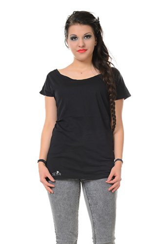 Oversized Shirt Damen schwarz T-Shirt locker lässig mit Print Peace Elfe hinten von 3 Elfen, Fashion Frauen - XL von 3Elfen