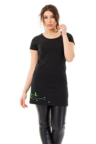 Skaterkleid Longshirt Damen Kurzarm schwarz Shirtkleider kurz a-Linie Kleid Sommer Windelfe von 3 Elfen, T-Shirtkleid - grün XL von 3Elfen