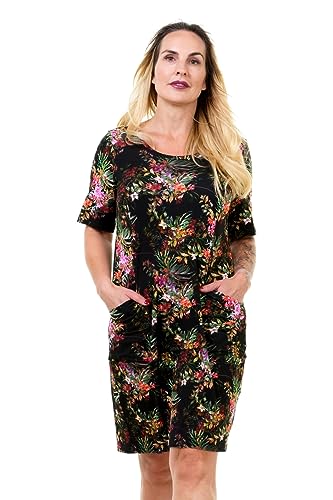 Sommerkleid A-Linie Jersey Sommer Kleid Blumen Flower bunt Floral Kurzarm - Prachtgarten XXL von 3Elfen