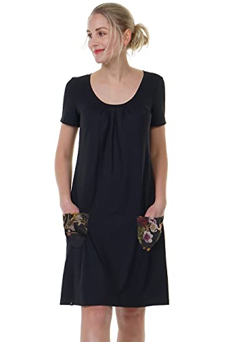 Sommerkleid A-Linien Kleider Kurzarm Damen locker lässiges DREI Elfen Basic Kleid Frauen L schwarz von 3Elfen