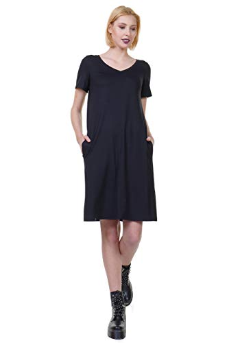 Sommerkleid Jersey A-Linien Kleider Kurzarm Damen locker lässiges DREI Elfen Basic Kleid Frauen 3XL schwarz von 3Elfen