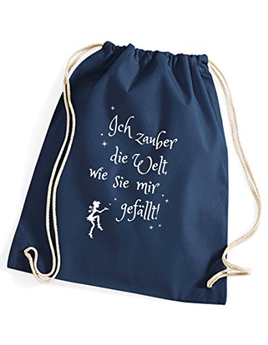 Spruch Ich zauber Mir die Welt Turnbeutel/Rucksack/Jutesack/Sportbeutel/Gymsack Bedruckt mit Motiv von 3 Elfen für Damen u. Mädchen - blau von 3Elfen