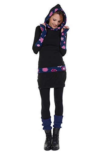 Winterkleid Damen Langarm Hoodie Kleid Kapuzenkleid Winter Jerseykleid Fleece figurbetontes Kleid DREI Elfen, schwarz Navy pink Lady L, Ballonkleid von 3Elfen