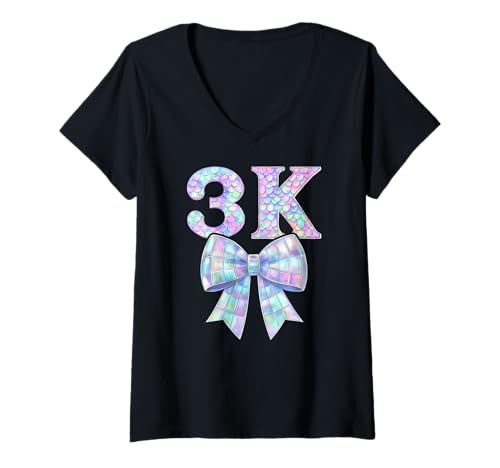 Damen I'm Ready for 3K Preppy Girly Coquette Bow Girl Pre K3 PK3 T-Shirt mit V-Ausschnitt von 3K Level Unlocked Kid First Day Pre Kindergarten 3