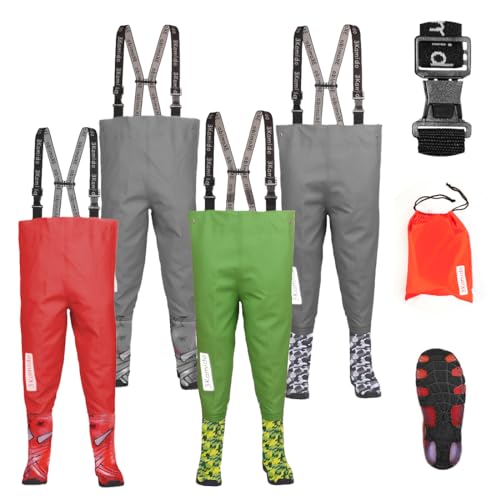 3Kamido Kinderwathose, Jugendliche Kinder Brust Wathose – Modell Spider, verstellbare Taille, strapazierfähige Hosenträger, Schnalle Nexus, Kinder Angeln Stiefel 25/26 EU von 3Kamido