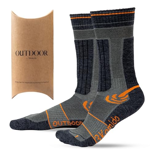3Kamido Outdoor Socken aus Merinowolle - Trekkingsocken Wandersocken Atmungsaktiv Weich Thermo Schnelltrocknend gegen Hornhautbildung Für Bergexpeditionen Kinder Damen Herren (Grau/Orange 25-38EU) von 3Kamido