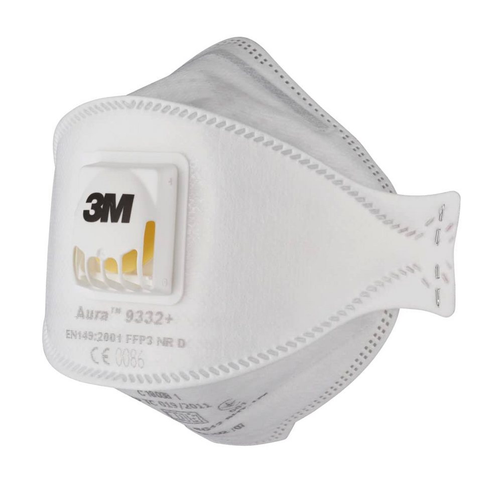 3M Filtrierende Halbmasken FFP3 Aura™ Partikelmaske, FFP3, mit Ventil, 9332+, 10 Masken pro Packung, 1-St. von 3M