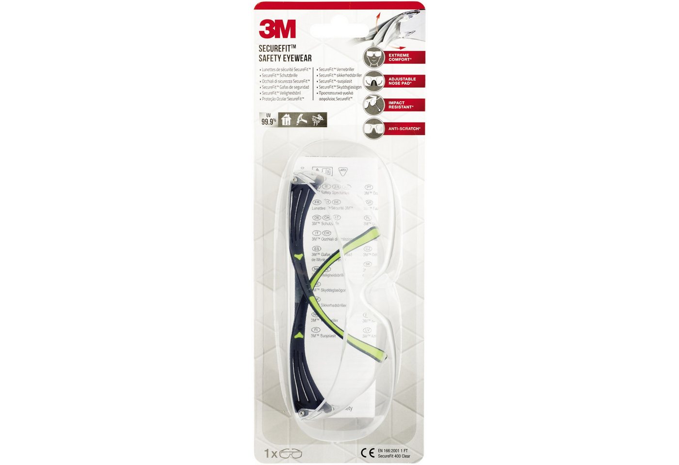3M Nitril-Handschuhe Schutzbrille SecureFit SF400C-1 (6 Stück) von 3M