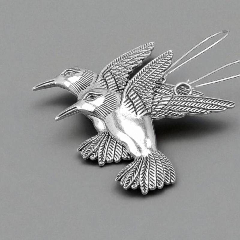 Kolibri Zustand Silber Ohrhänger, Große Übergröße, Birding, Natur, Vogelschmuck, Vogelbeobachter, Handgemachtes Geschenk von 3PetuniaPlace