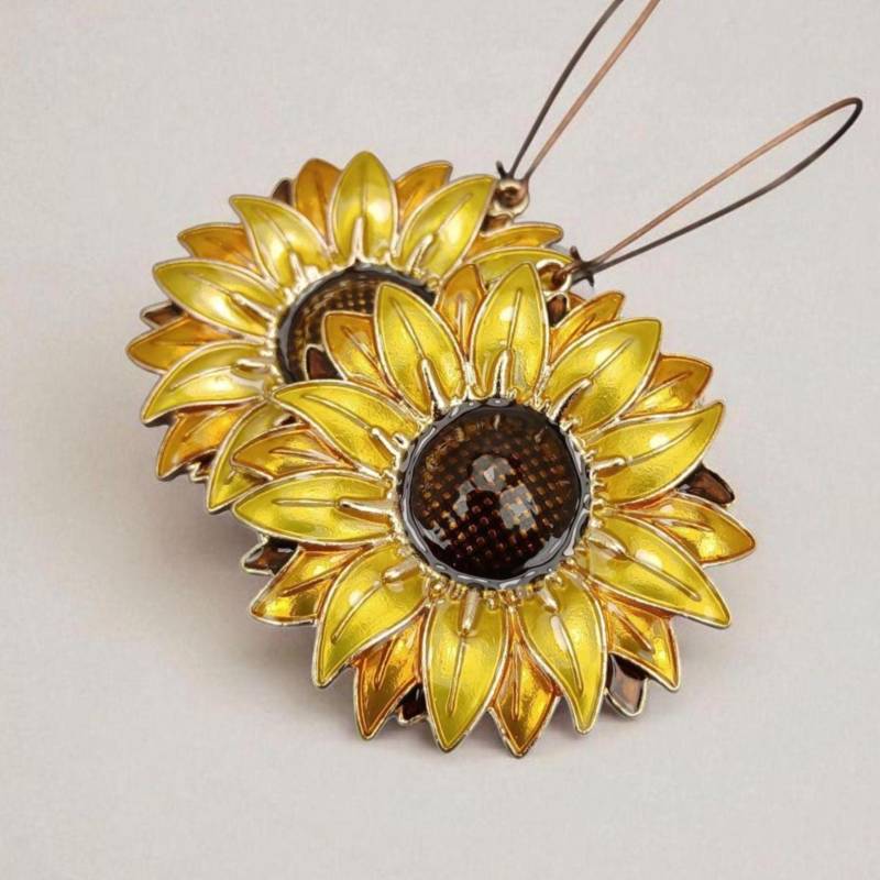 Sonnenblume Statement Kupfer Ohrringe, Große Übergroße Blume, Braun Gelb Orange, Herbst Rustikal Schmuck von 3PetuniaPlace
