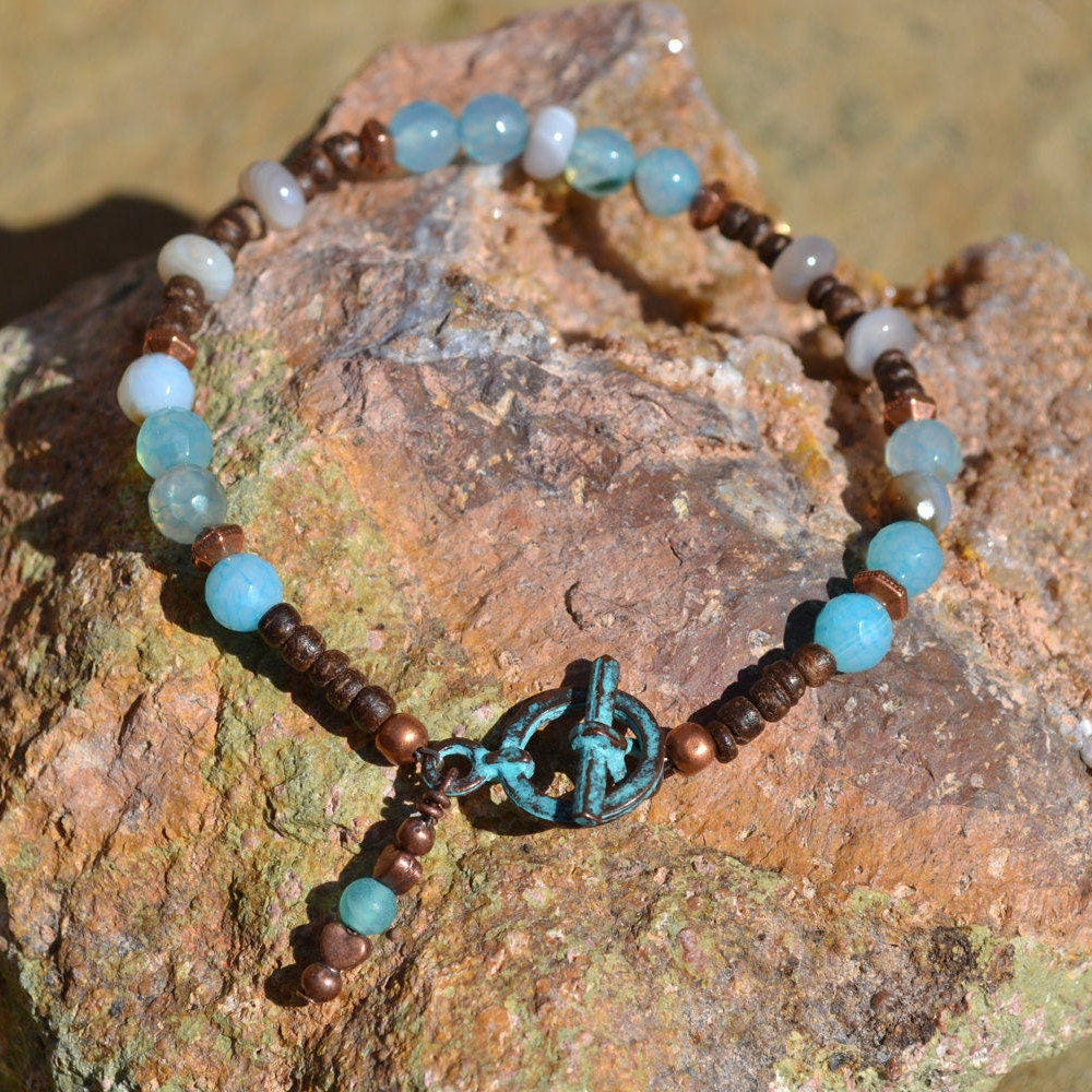 Blauer Achat, Botswana Holz Und Kupfer Armband Wechseln Blauer Achat, Botswana Holz Und Kupfer Armband Wechseln von 3RWeDragonflyDesigns