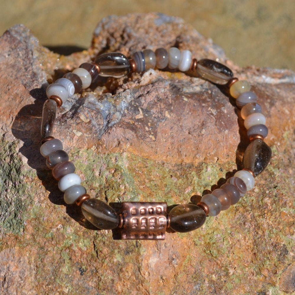 Botswana Achat, Rauchquarz Und Kupfer-stretch-Armband Botswana Achat, Rauchquarz Und Kupfer-stretch-Armband von 3RWeDragonflyDesigns