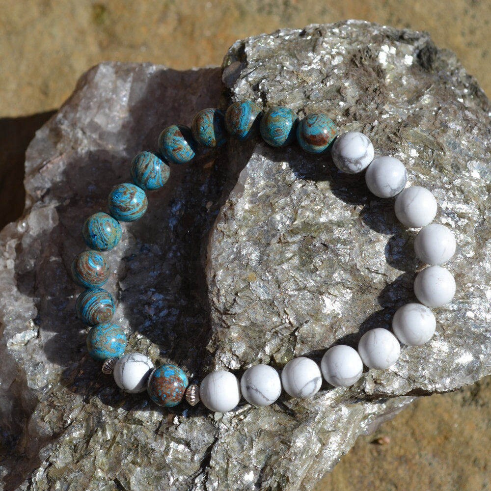 Howlith, Blauen Himmel Jasper Und Sterling Silber Stretch Armband Howlith, Blauen Himmel Jasper Und Sterling Silber Stretch Armband von 3RWeDragonflyDesigns