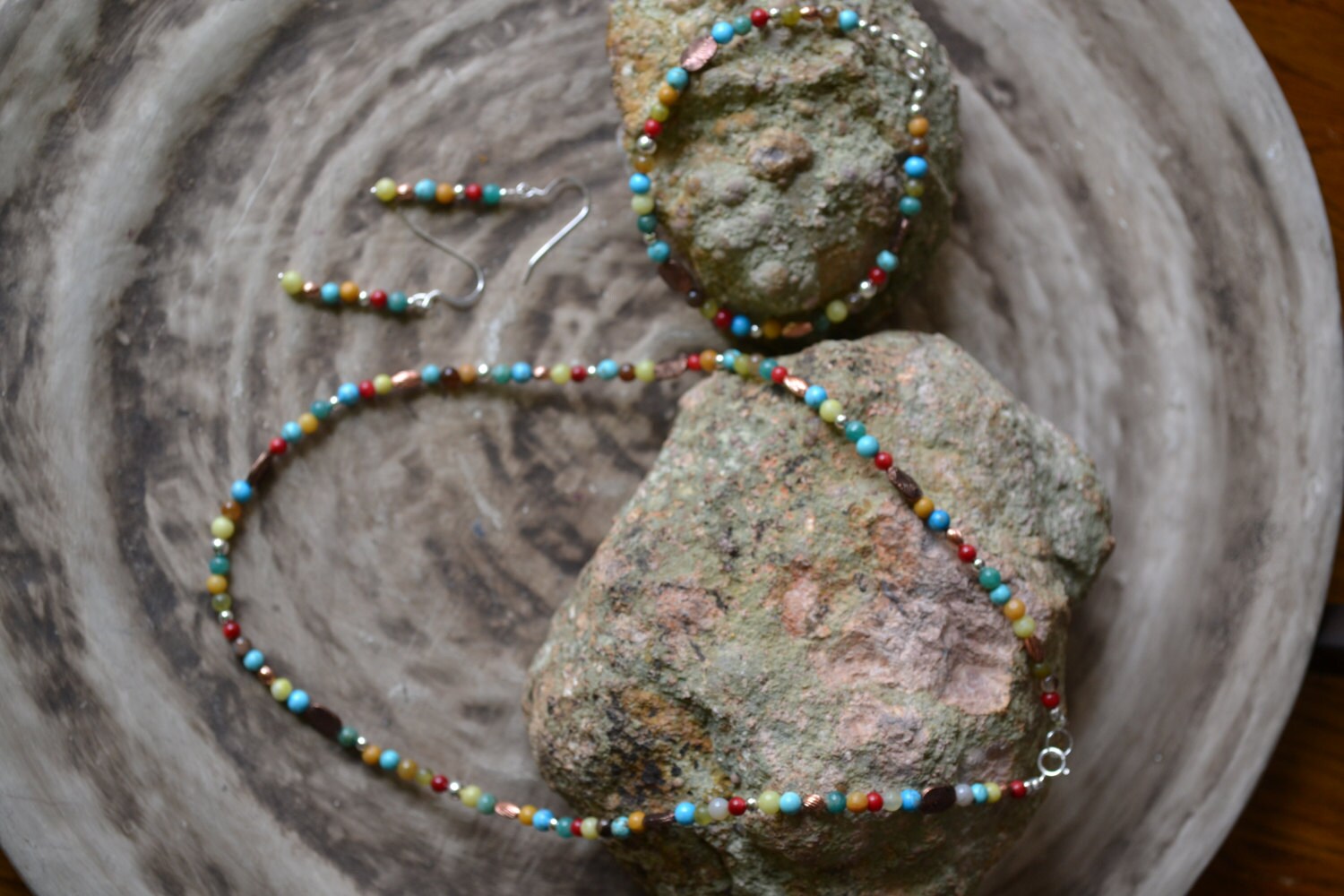 Multi Edelstein, Kupfer, Sterling Silber Halskette, Armband Und Ohrringe Set Multi Edelstein, Kupfer, Sterling Silber Halskette, Armband Und Ohrringe Set von 3RWeDragonflyDesigns