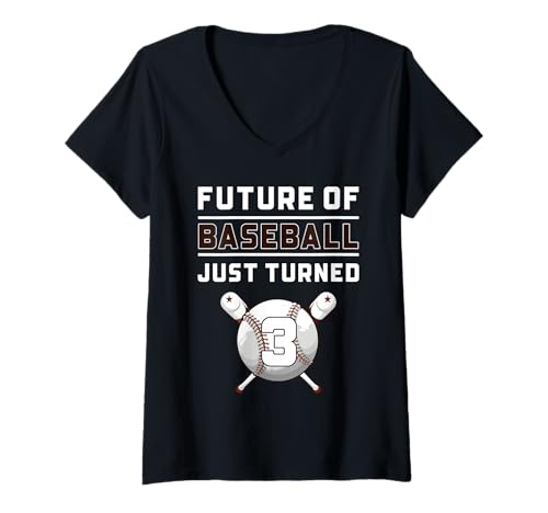 Damen 3 Jahre Alter Baseball Geburtstag Junge Idee T-Shirt mit V-Ausschnitt von 3Rd Birthday 3 Year Old Baseball Gifts