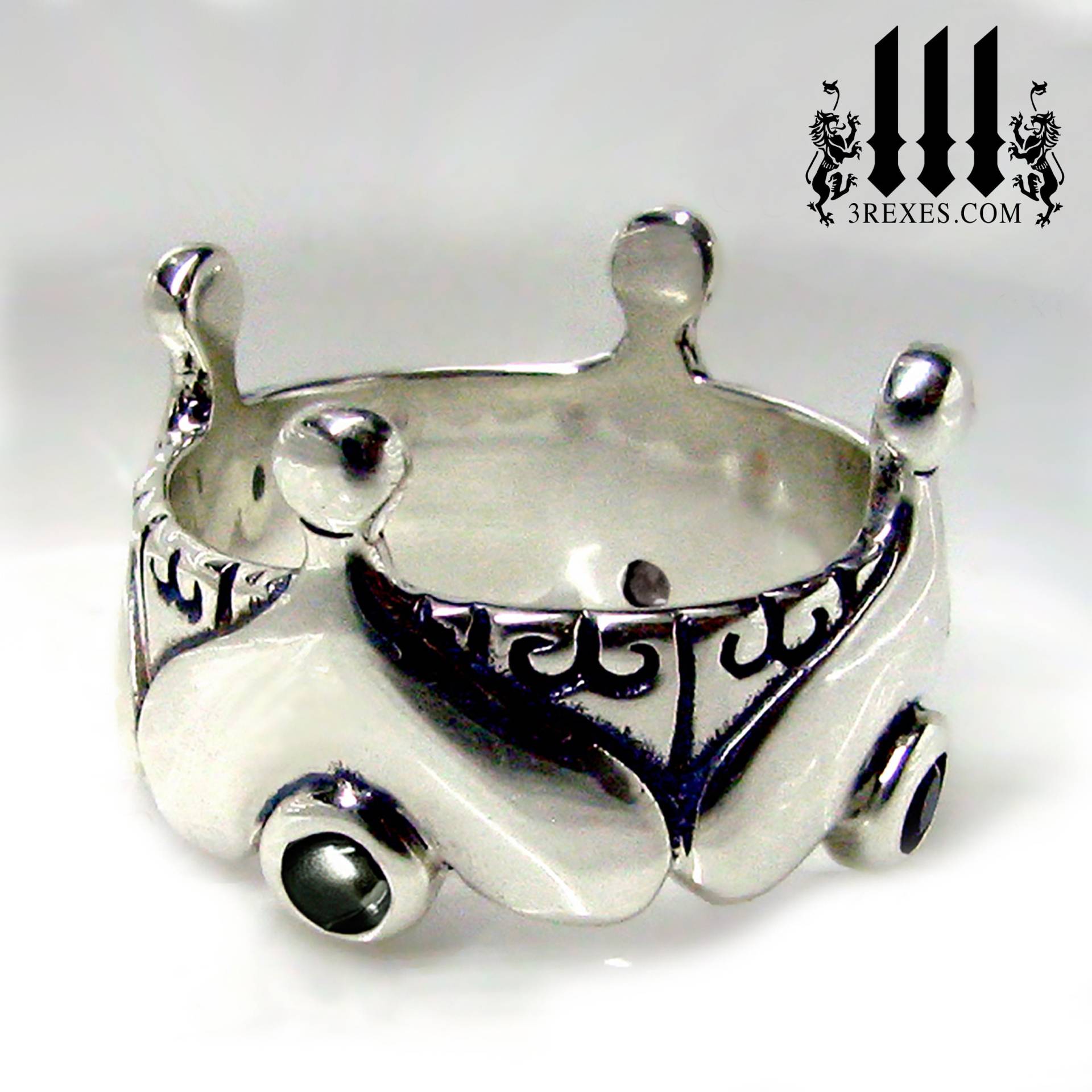 Silber Herz Krone Ring Gothic Schwarz Onyx Versprechen Band Steine Größe 9 Silber Herz Krone Ring Gothic Schwarz Onyx Versprechen Band Steine Größe 9 von 3RexesJewelry