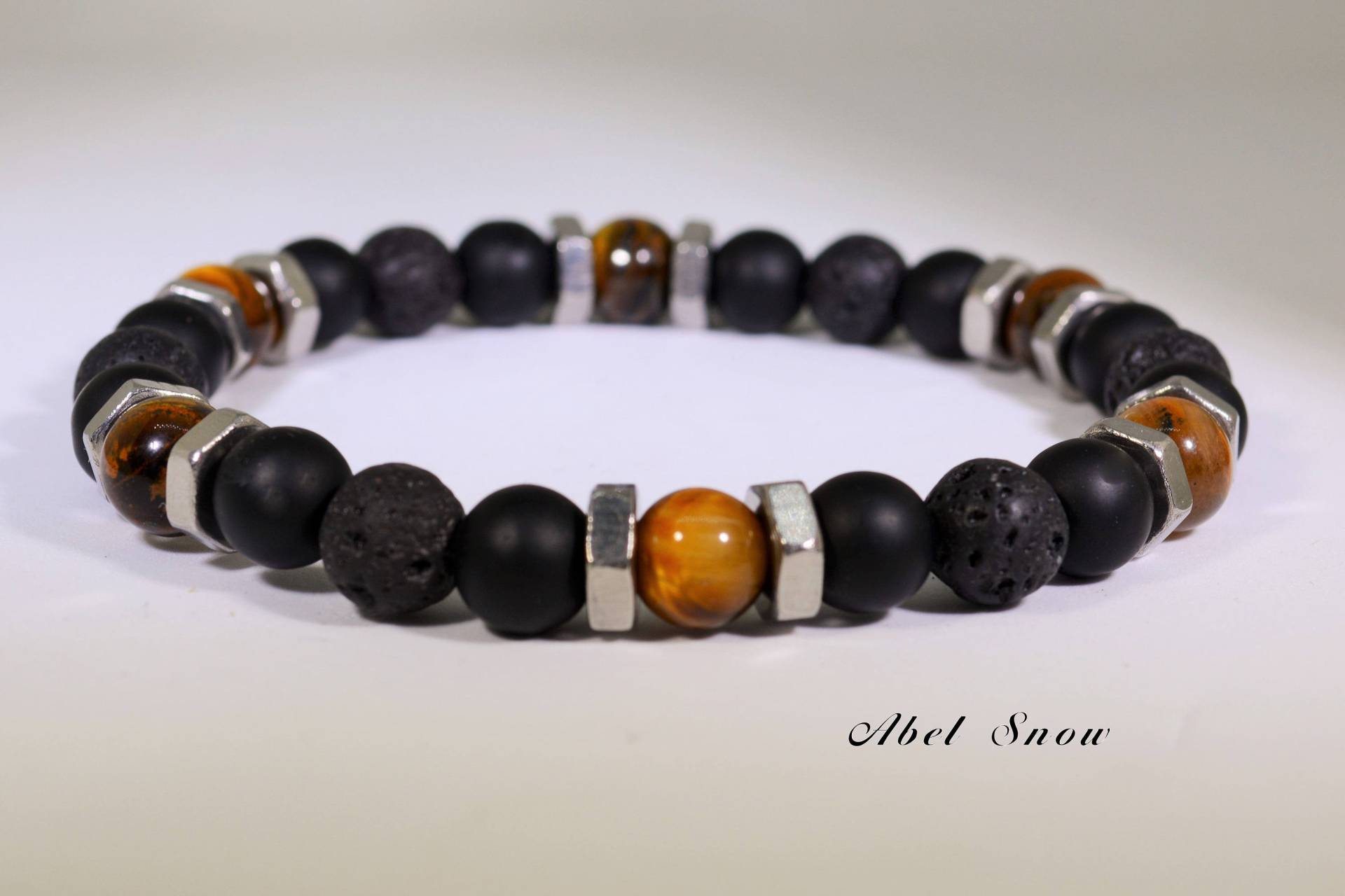 Herren 8mm Lava Stein Matt Schwarzer Onyx Tigerauge Und Edelstahlmuttern Stretch-Armband Stärke Wiedergeburt Heilung Chakra Vertrauen Herren 8mm Lava Stein Matt Schwarzer Onyx Tigerauge Und Edelstahlmuttern Stretch-Armband Stärke Wiedergeburt Heilung Chakra Vertrauen von 3RockBox
