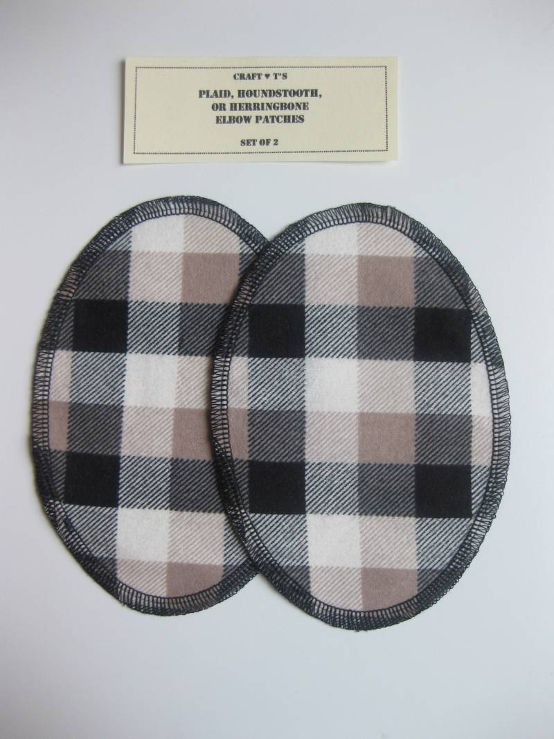 Ellenbogen Patches - Taupe, Schwarz Und Creme Karierte Baumwolle 2Er Set von 3crafties